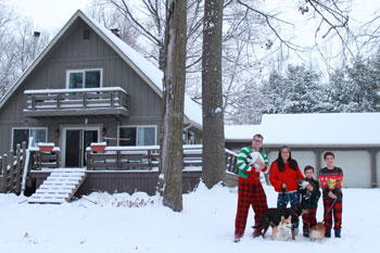 Real life template for gingerbread house and family.